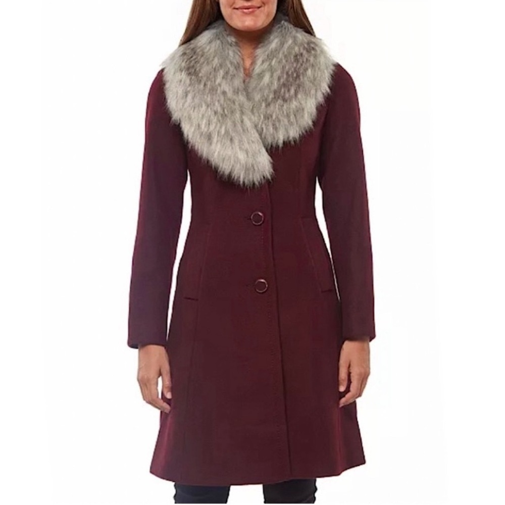KATE SPADE NEW w/tags skirted wool coat with removable faux fur collar Sz Large